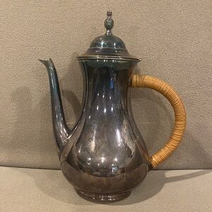 Classic Silver Coffee Pot with Wicker Handle